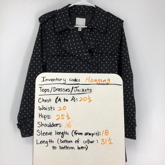 NWT Spanner Black/Polka dot Double Breasted Trench Coat Size Large - Picture 15 of 16